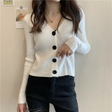 Christmas Gift Short V-neck Cardigan Slim Knitted Sweater Jacket Women Spring Autumn Long Sleeve Crop Top Mujer