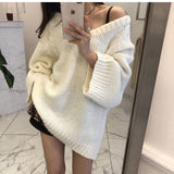 SHIJIA 2021 CHIC Fashion V-neck Sweater Woman Pullover Loose Casual Full Sleeve Knitted Jumper Female Autumn Winter Knitwear