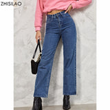 PENERAN  New Straight Jeans Women Plus Size Vintage Loose Blue Washed High Waist Wide Leg Denim Pants 2022 Jeans