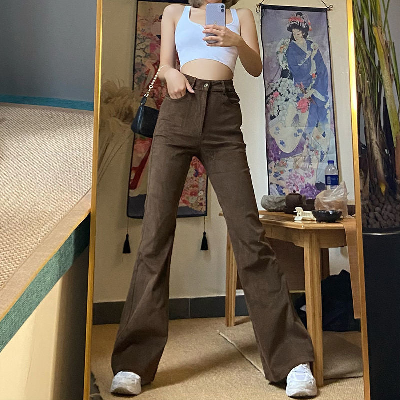 Korean Fashion Woman Jeans Loose Casual Wide-leg Highwaist Jeans Brown Female Streetwear Spring and Autumn Trousers