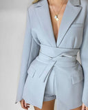 Christmas Gift  Blazer Women Fall 2021 New Tie Waist Slim Business Suit Coats and Jackets Vintage Cardigan Khaki Black C92-DI43