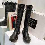 Sexy Knee-High Boots Patent Leather Boots Goth Punk Shoes Fashion Women Shoes Black Botas Zapatos Spring Autumn Female