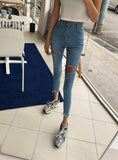 New Autumn Women Denim Jeans Tassel Skinny Blue Ripped Holes 2021 Chic Bottoms High Waist Stretch Irregular Jeans Female