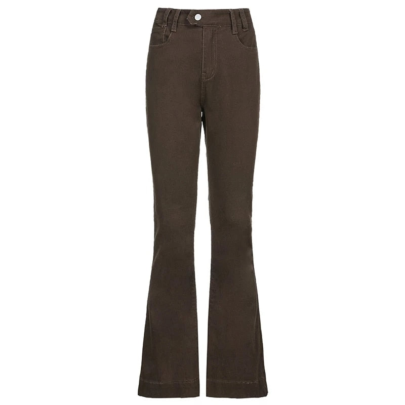 PENERAN  90s Streetwear Y2K Low Waist Brown Denim Pants Indie Aesthetics Slim Straigh Long Jeans Vintage Trousers Skater Clothes