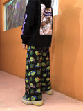 Retro Cartoon Printed Pants Harajuku Streetwear Pants Woman Man Wide Leg Trousers Pantalones Mujer Cintura Alta