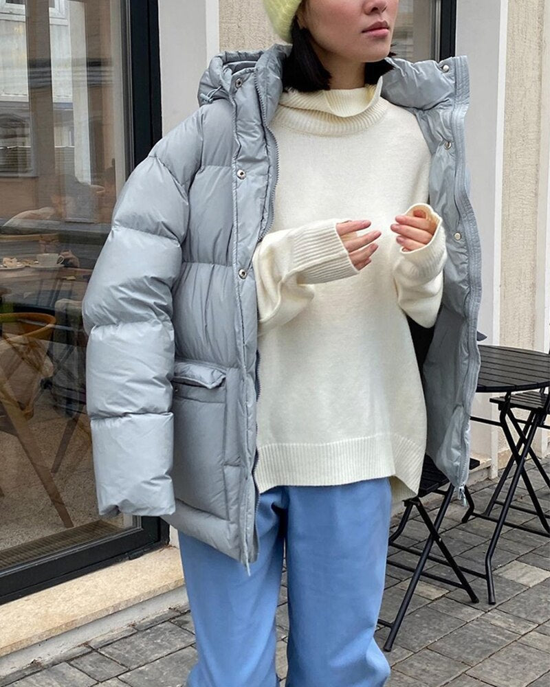Christmas Gift  Hooded Cotton Liner Puffer Jacket Women Autumn Winter Solid Thicken Bubble Coat Female Padded Parkas Casual Outerwear