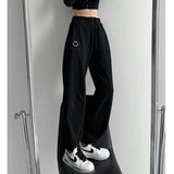 Smiley Embroidery Jogging Sweatpants Women 2021 Korean Fashion Joggers Black High Waist Oversize Loose Trousers Female