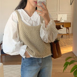 Christmas Gift square collar sleeveless sweater vest vintage bandage knitted top female causal loose basic all match women clothes winter 2021