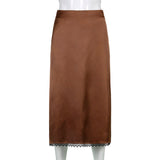Peneran Christmas Gift Vintage 90s Plaid High Waist Brown Midi Skirts Indie Aesthetics Printing A-Line Long Skirt Y2K E-Girls Streetwear Summer