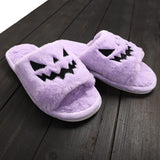Peneran New Purple Halloween Fuzzy House Slippers - Jack O Lantern Pumpkin Shoes Funny Kawaii Slippers for Girls Claquette Femme