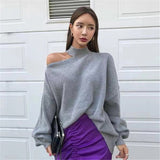 Peneran Halter Bare Shoulders Knitted Office Ladies Winter Autumn Loose Irregular Casual Elegant High Street Sweaters Tops