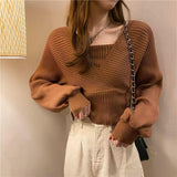 PENERAN Pullovers Women Knitting Elegant Solid All Match Ladies Casual Korean Style Daily Loose Design Spring Fashion Popular College 1029