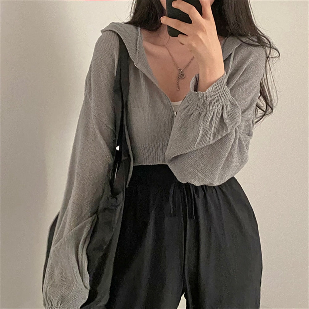 Peneran New Arrival Hooded Cardigans Sweaters Femme Chic Short Coats Casual High Quality 2022 Autumn All Match Loose Tops