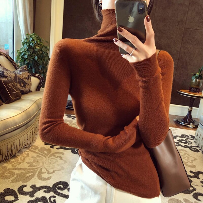 PENERAN Fashion Basic Turtleneck Women Sweaters Autumn Winter Tops Slim Women Pullover Knitted Sweater Soft Warm Pull Jumper