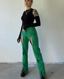 Christmas Gift Punk Style Women Pants Hipster Solid Faux PU Leather Middle Slit Street Trousers Unique Cool High Waist Slim Female Wear