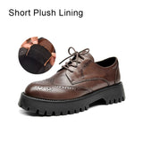 Graduation gift Brogue Shoes Women Genuine Cow Leather Wintip Round Toe Cross-Tied Thick Sole Ladies Derby Shoes Handmade 21839