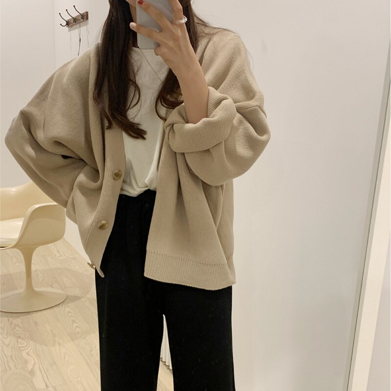 PENERAN Christmas Gift Autumn Winter Oversize V Neck Thick Knitted Cardigan Sweater Women 2023 Single Breasted Loose Crochet Outerwear