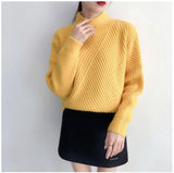 Christmas Gift New Autumn Winter Thick Pullover Sweater Women Half High Neck Sweater Loose Solid Diagonal Stripe Basic Knit Jumpers Top