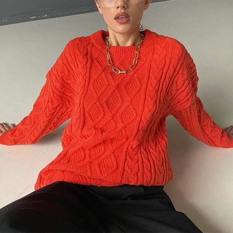 Y2K Women Solid Rotating Twist O Neck Knitted Pullover Sweater 2021 Fall Winter Female Long Sleeve Oversized Sweater Jumpers