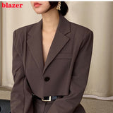 PENERAN Office Lady Blazer Suits Vintage Two Piece Set Women Long Sleeve Short Blazer + High Waist Wide Leg Long Pants 2 Piece Outfits