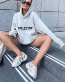 Christmas Gift  Fashion Solid Color Street Style Letter Print Pullover Sweater Knit Hooded Top For Casual Women’s Daily Outing Wear