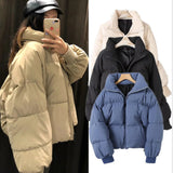 Christmas Gift Winter Thick Warm Short Down Jacket Coat Puffer Cotton Padded Stand Collar Fashion Zipper Loose Casual Bubble Outwear Female