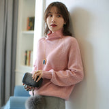 Christmas Gift Autumn and winter new cashmere sweater women's high neck thick pullover 100% wool loose sweater large size knitted sweater