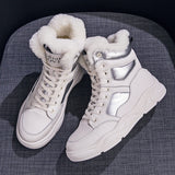 PENERAN 2022  Women 's Winter Boots Black White Fur Boots Genuine Leather Ankle Booties Plush Warm Shoes Sneakers Snow Botas Size 42