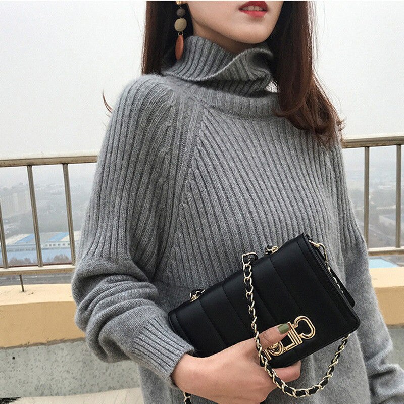 Christmas Gift Women Turtleneck Pullovers Beige Khaki Sweater Solid Stretch Striped Korean Top Knit Plus Size Harajuku Spring 2021 Fall Clothes