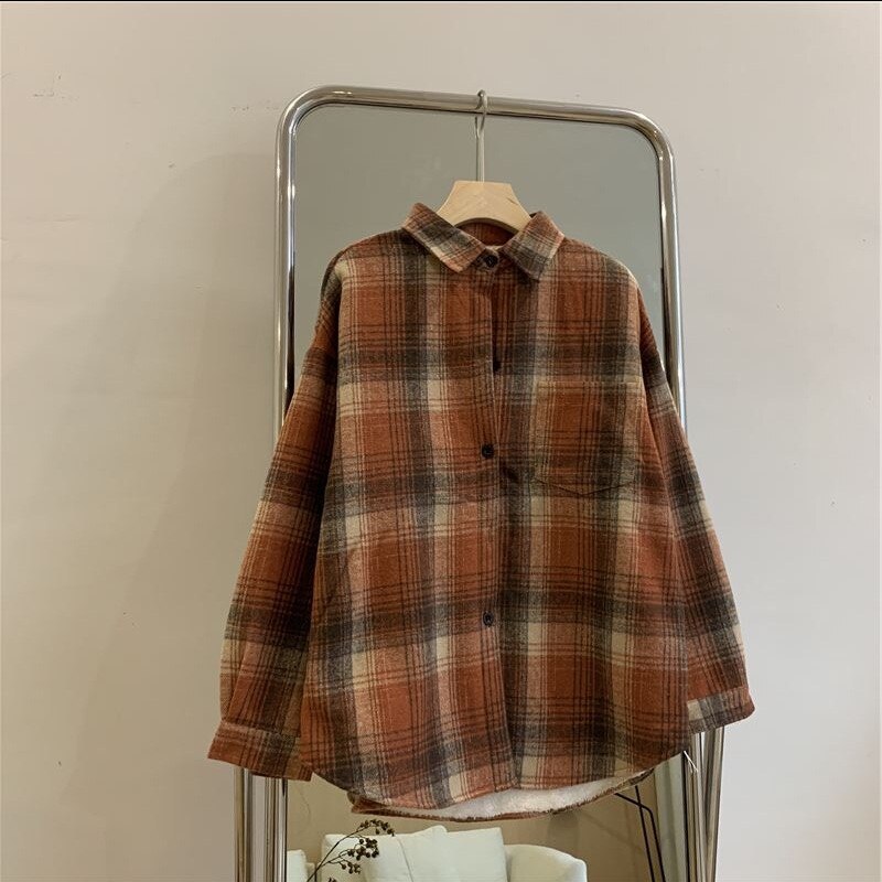 Thanksgiving Day Gifts NEW Winter Women Plus Size Warm Flannel Cotton Blouses Long Sleeve Thick Velvet Plaid Shirt Coats Fashion Outwear Tops