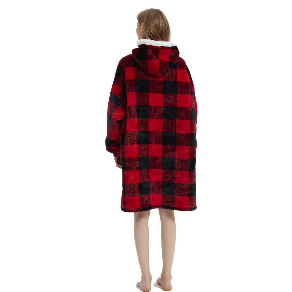 Winter Oversized Blanket Hoodie Soft Warm Thick Microfiber Plush Pullover Robe Fleece Blanket Sweatshirt Women Wearable Blankets