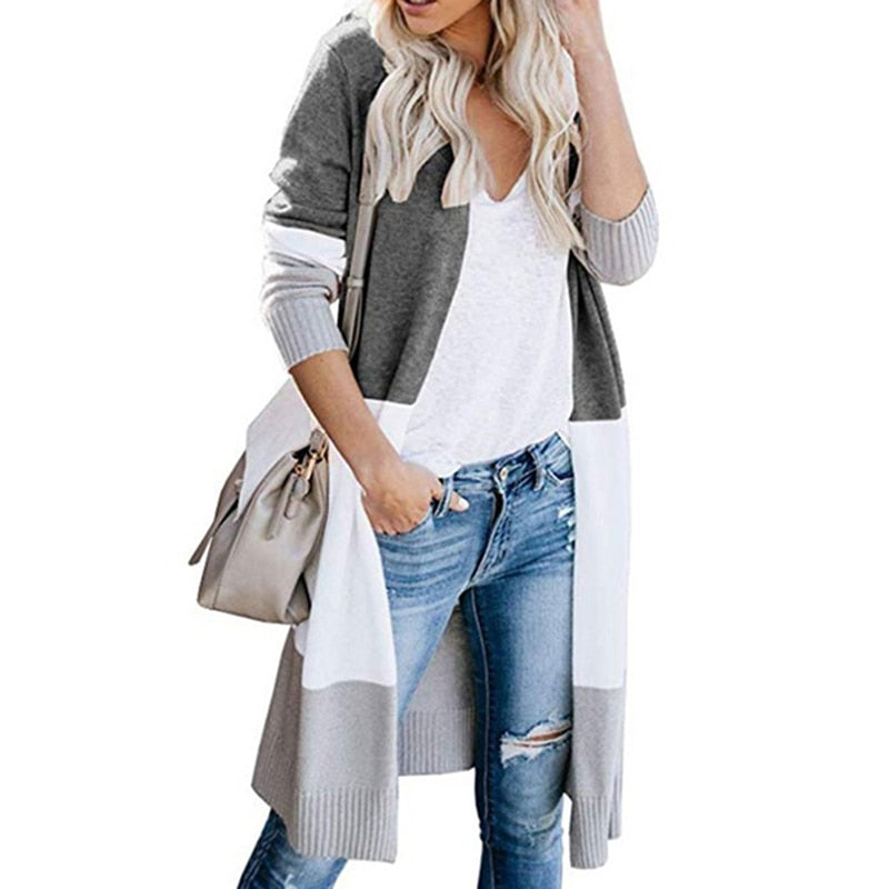 Christmas Gift 2021 New Loose Knitted Cardigan Sweater For Women Open Stitch Long Sleeve Autumn Spring Coat Solid Casual Cardigan Oversize Coat