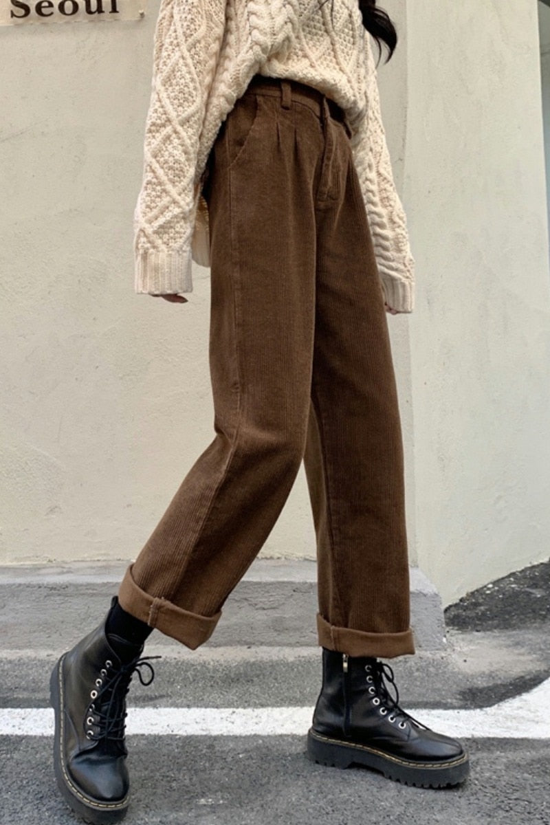 Peneran Vintage Brown Corduroy Cargo Pants Women Korean Harajuku Loose Trousers Female 90S Street Casual High Waist Winter Warm Pants
