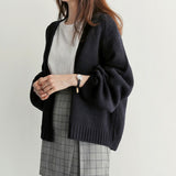 Peneran New Women's Cardigan Knitted Sweater Japanese Casual Loose Coat Winter Harajuku Solid Color Long Sleeve Female Tops