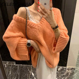 SHIJIA 2021 CHIC Fashion V-neck Sweater Woman Pullover Loose Casual Full Sleeve Knitted Jumper Female Autumn Winter Knitwear
