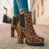 Thanksgiving Day Gifts  Women Ankle Boots Flock Leopard Slip On Short Boots Women's High Heels Platform Autumn Shoes Ladies Booties Retro Plus 43