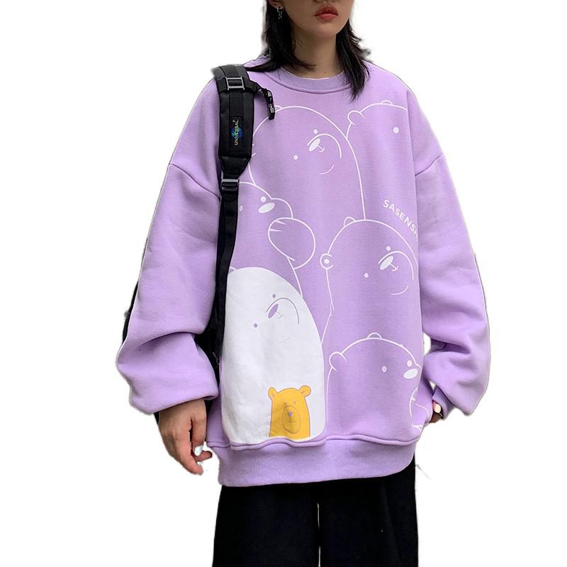 Women's Sweatshirt Spring 2021 Kpop Loose Long-Sleeved Coat Student Cartoon Print Top Harajuku Style Female Jacket Bluza Damska