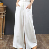 Christmas Gift Women's Cotton Linen Pants High Waisted Harem Loose Soft Elastic Waist White Summer Pants Blue Casual 2021 Trousers For Female