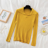 Korean Style Turn-Down Collar Women Sweater Female Long Sleeve Casual Pullovers Knitted Sweaters Clothes Sweter Mujer 2021 Fall