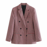 Christmas Gift Fashion Autumn Women Plaid Blazers and Jackets Work Office Lady Suit Slim Double Breasted Business Female Blazer Coat Talever