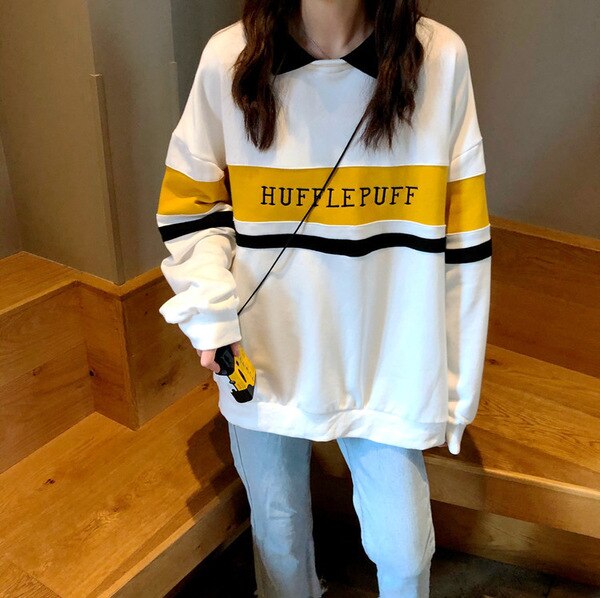 Hoodies Women Winter Leisure Polo Collar Harajuku Tops Women Pullover Students Letter Long Sleeve Kpop Sweatshirt