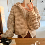 Autumn Winter Vintage Knitted Short Cardigan Sweater Women 2022 Zipper Lapel Collar Full Sleeve Thick Crochet Outerwear