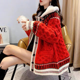 Peneran Christmas Knitted Sweater Female 2022 New Year Embroidery Sweater Large Thickened Warm Knitted Long Sleeved Cardigan Sweater