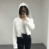 Peneran Hoodies Women Hooded Solid Short Style Zipper Slim Harajuku Chic Trendy Simple All-Match Thin Long Sleeve Ulzzang New Streetwear
