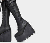 New Female Chunky High Heels Knee High Boots Fashion Zip Cross Tied women's Boots 2022 Cosplay Street Party Shoes Woman