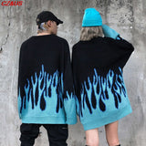 PENERAN Lovers Knit Pullover 2022 Autumn Winter Sweater Female Hip-Hop Style Flame Jacquard Women Fashion O Led Casual Loose Men Sweater