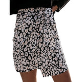 PENERAN Women High Waist Leopard Print Mini Wrap Skirt Autumn Casual Slim Bandage Fladas Female Elegant Irregular Bodycon Short Skirts