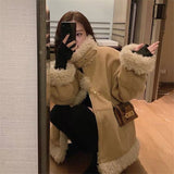 Fur Faux Fur Shaggy Coat Female Lamb Coats Fluffy Zipper Top Korean Fashion Large Pockets Velcro Stand Collar Bib Black Jacket