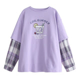 Thanksgiving Day Gifts Long-Sleeved Fake Two-Piece Iris Purple T-Shirt Women's 2022 Autumn New Korean Version Loose Printing All-Match Student Top