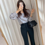 Christmas Gift Gentle Square Collar All-Match Lantern Sleeves Casual High Quality Loose Office Lady Stylish Brief Women Shirts